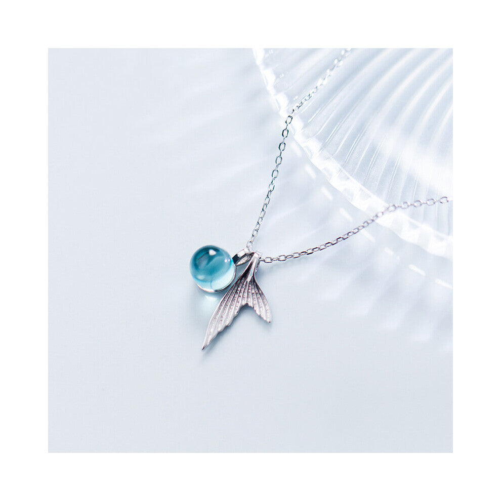 MloveAcc 925 Sterling Silver Mermaid Tail Pendant Necklaces with Crystal Mermaid Tears Bubble for Women Jewelry