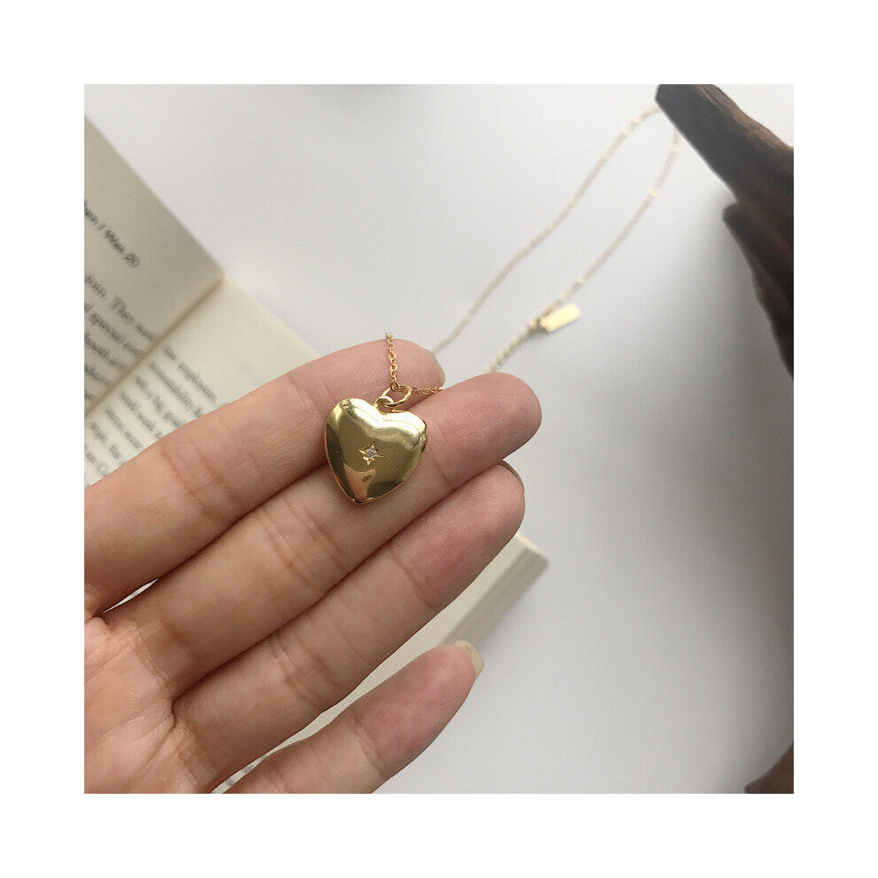 Louleur 925 Sterling Silver Glossy Heart Necklace Zircon High Pendant Necklace Women Birthday Jewelry