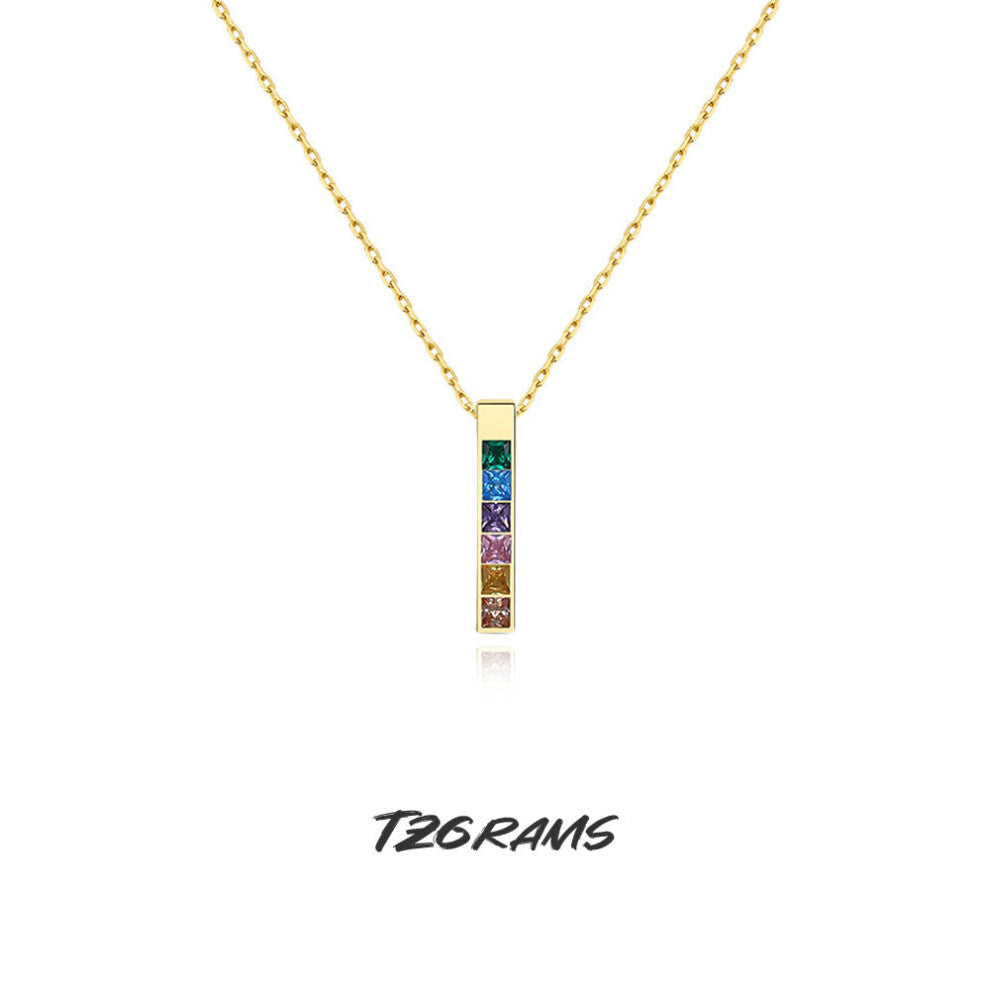 925 Real Silver Personalized Colorful Zircon Rainbow Necklace For Women Glossy Fine Jewelry Gift