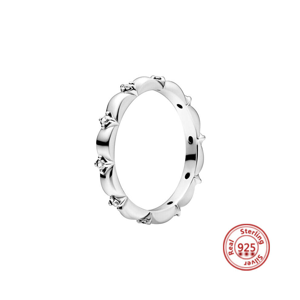 100% 925 Sterling Silver Princess Tiara Crown Sparkling Love Heart ,CZ Rings for Women Engagement Jewelry Anniversary