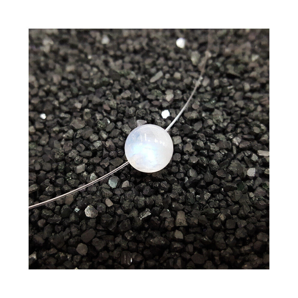 (Invisible Necklace White-50cm) Moonstone Natural Gemstone 8mm 925 sterling silver Choker Invisible - S925 Chain Necklace For Women Jewelry