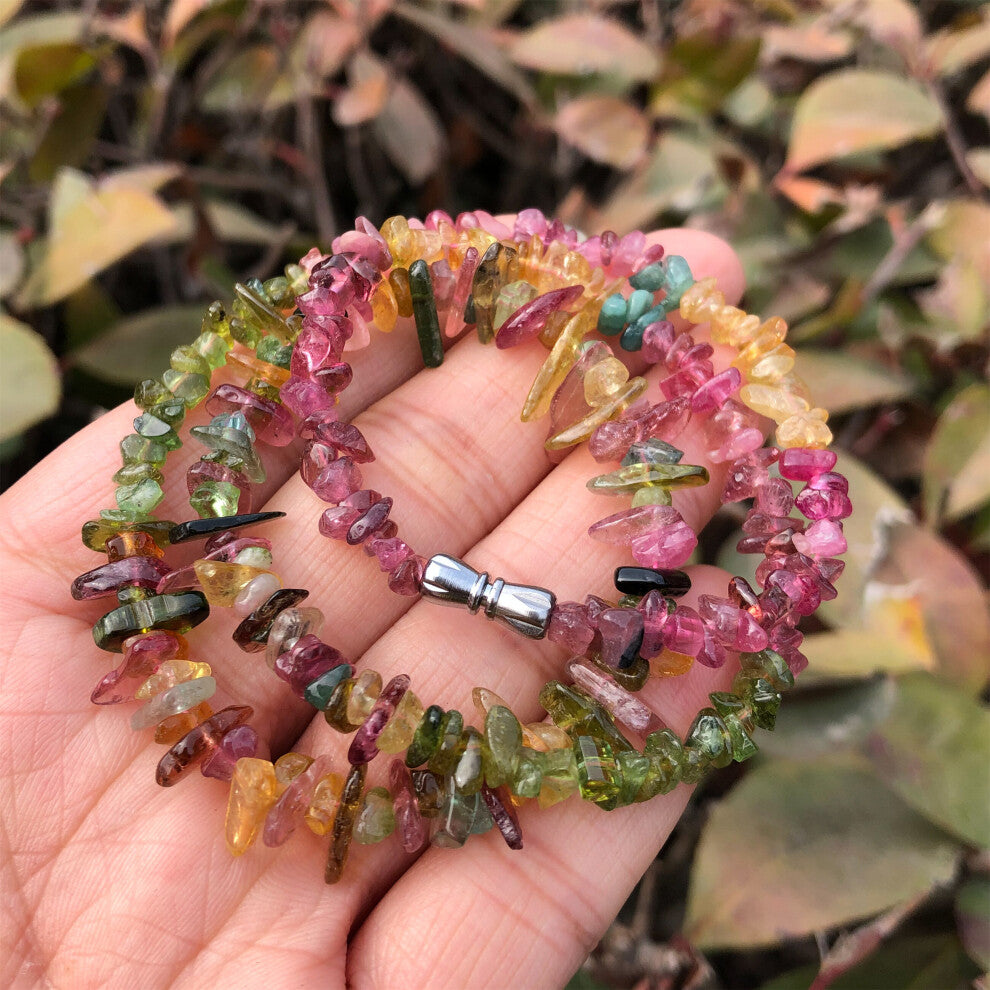 1 Pc Fengbaowu Natural Multicolored Gem Elbaite Colorful Tourmaline Chips Necklace Crystal Healing Stone Jewelry Gift