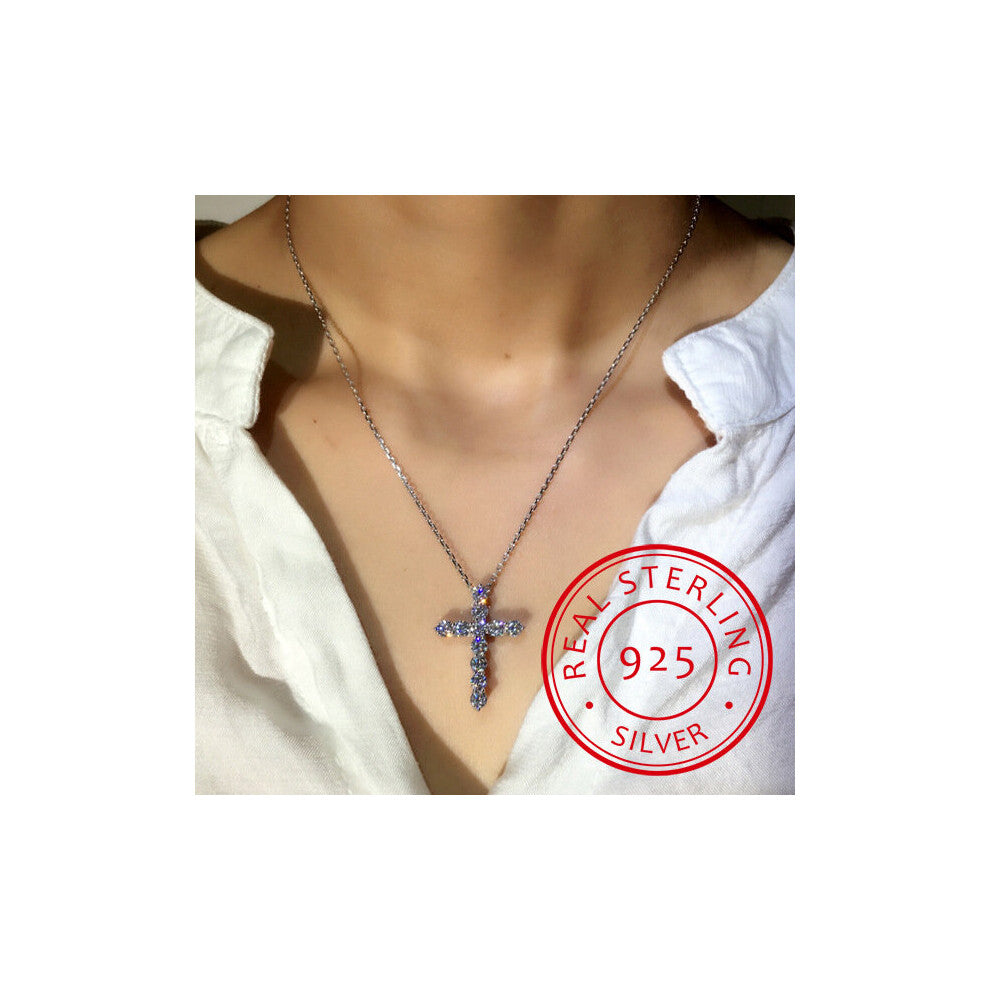 Drop 925 Silver Chain Necklaces Rhinestone Cross Pendants&Necklaces Jewelry Collar Colar de Plata