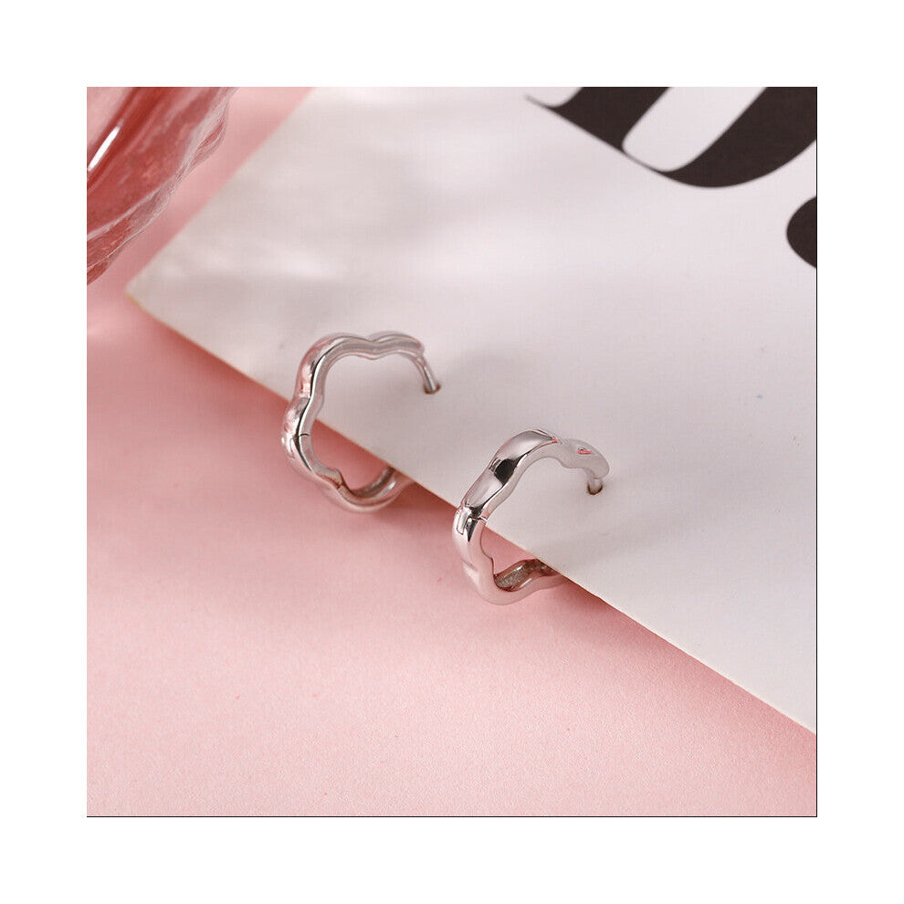 Small Hoop Earrings for Women Hollow Out Flower Shape Minimalist Girls Gift Ear Hoops Silver Jewelry