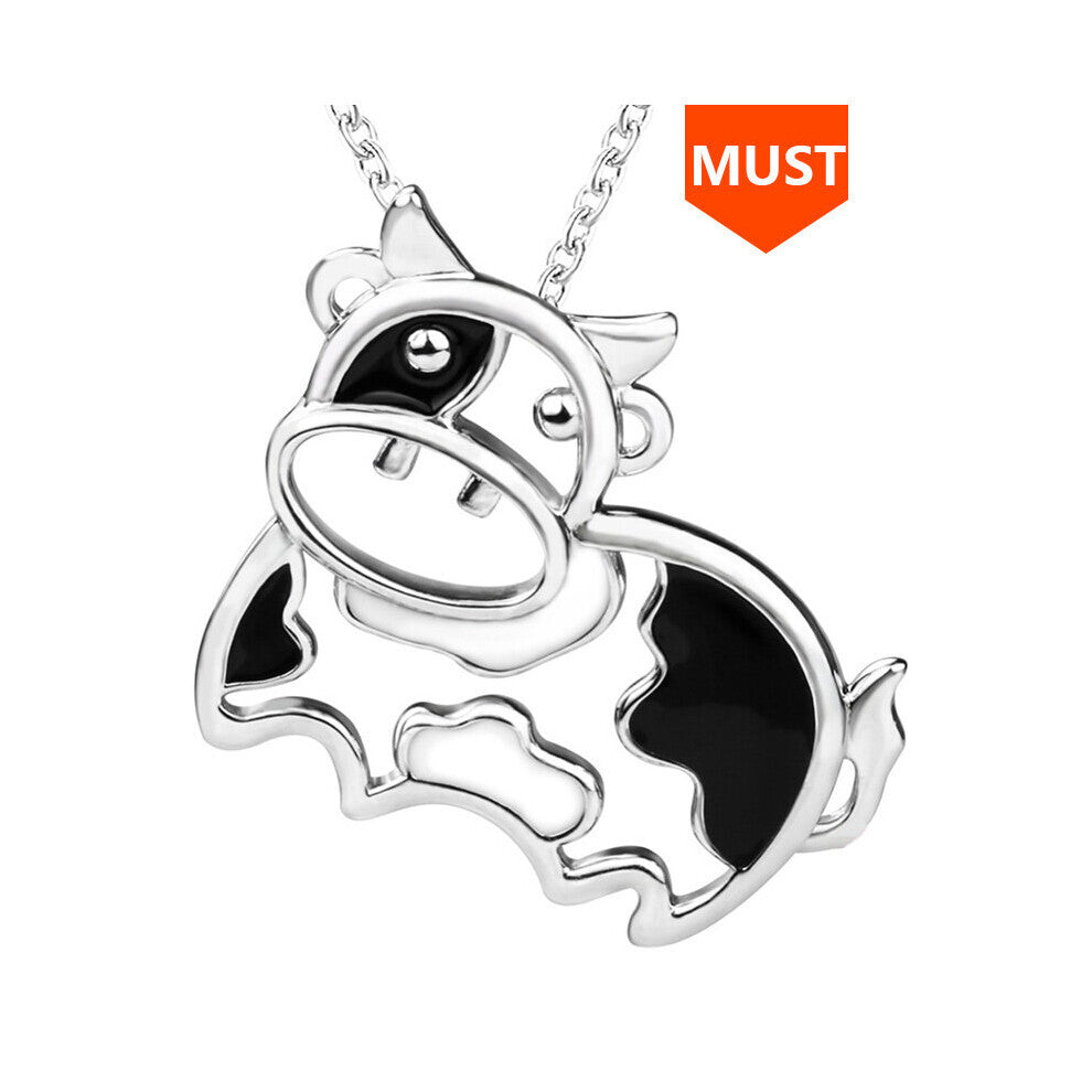sterling silver 925 lovely animal cows chain pendant&necklace with enamel diy jewelry making for women