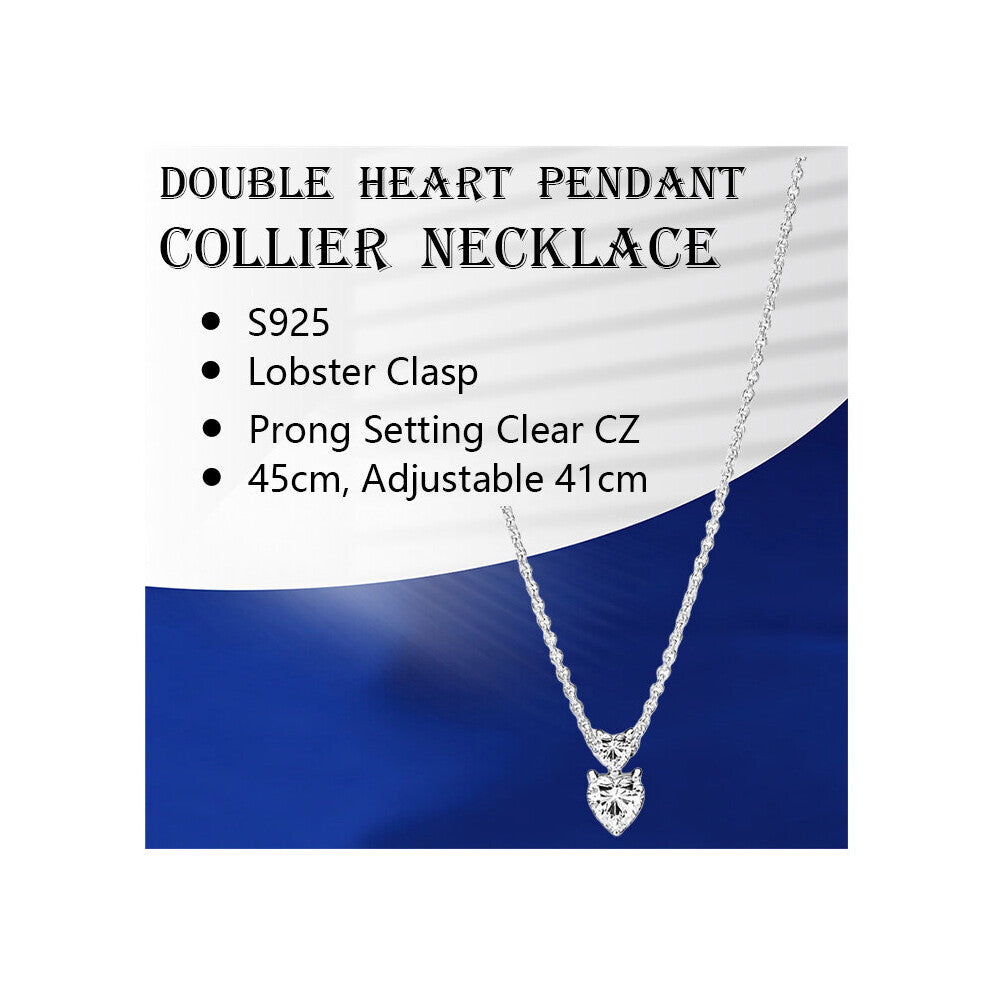 Double Hearts Stones Pendants Chokers Necklaces For Women Jewelry 925 Sterling Silver Link Chain Adjust Rings Lobster Clasp