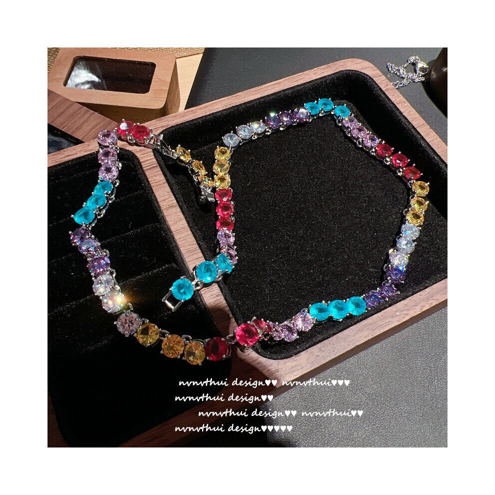 Multicolor Cubic Zirconia Chokers Necklace Ladies Wedding Engagement Bridal Sweater Necklace Jewelry