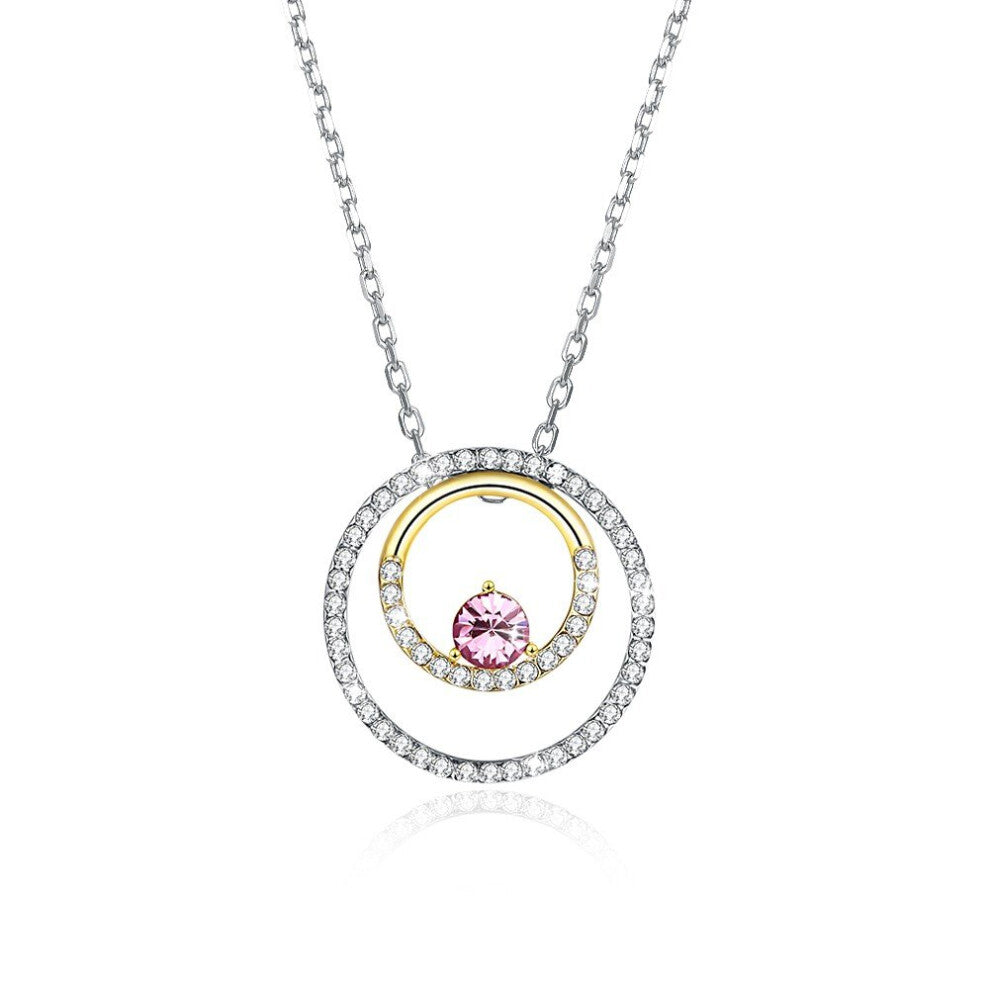 Lady Party 925 Sterling Silver Necklaces With Fine Austria Crystal 3A+ CZ S925 Pendants Two Hoops Wearing Stitching Colors