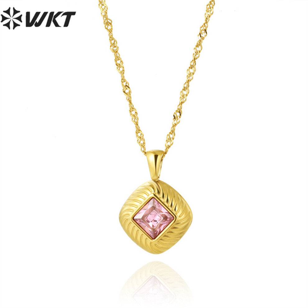 WT-REN038 Square shape pendant STAINLESS STEELnecklace jewelry chain Palace party