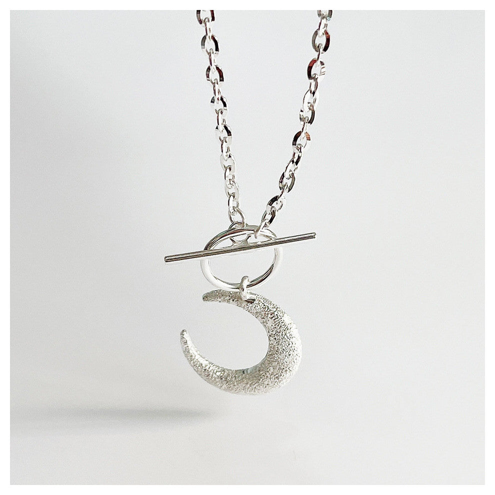 Matte 925 Sterling Silver Necklace Moon Pendant Necklace Choker Women Girl Fine Jewelry All-Matched Glossy