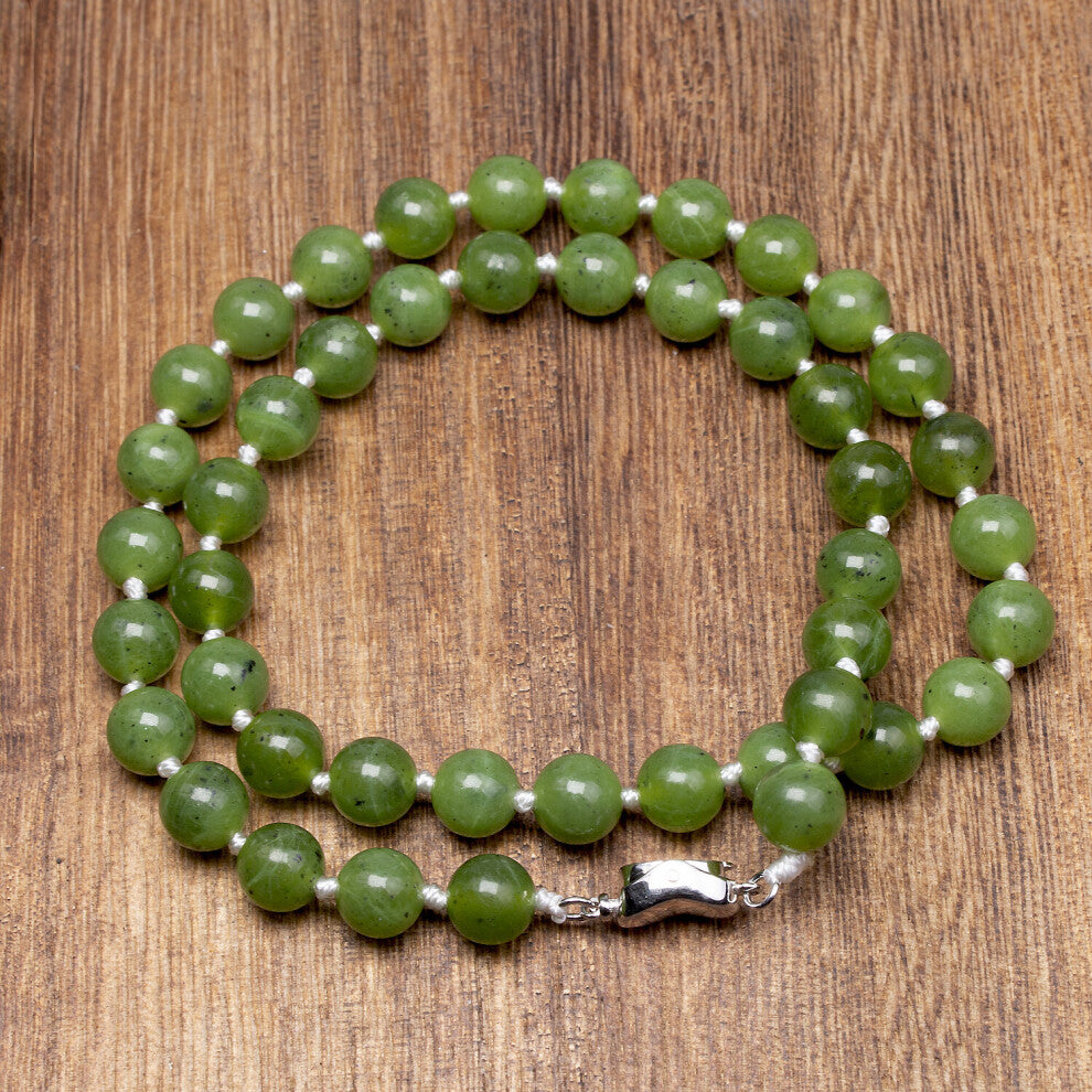 Natural Healing Necklace Gem Green Canadian Nephrite Jades Stone Beads Knotted Necklaces For Women Meditation 925 Silver Chokers