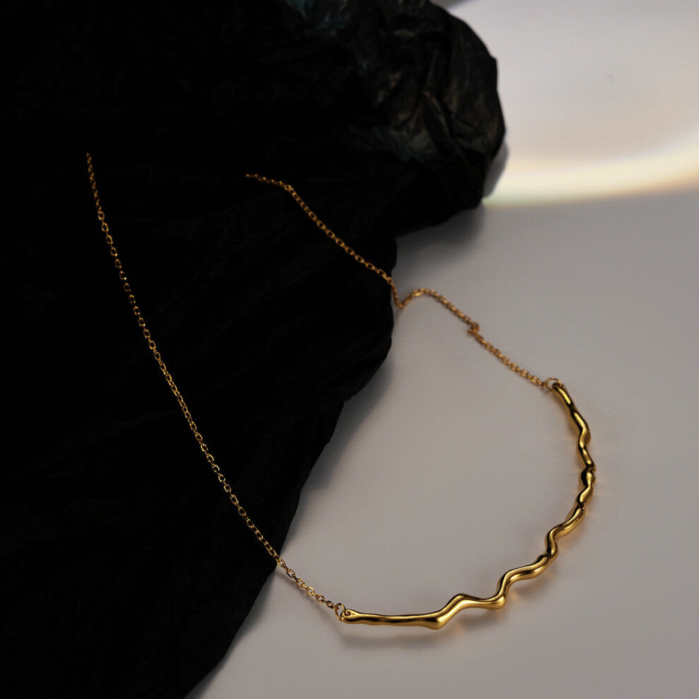 MLKENLY Curve Pure 925 Sterling Silver Necklace Irregular Wave Line Glossy Short Clavicle Chain Jewelry for women