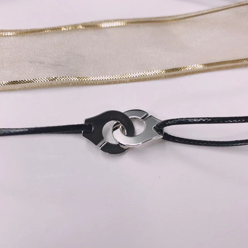 100% 925 Sterling Silver Handcuff Necklace Les Menottes Pendant Necklace With Adjustable Rope For Women Cords Bijoux Collier