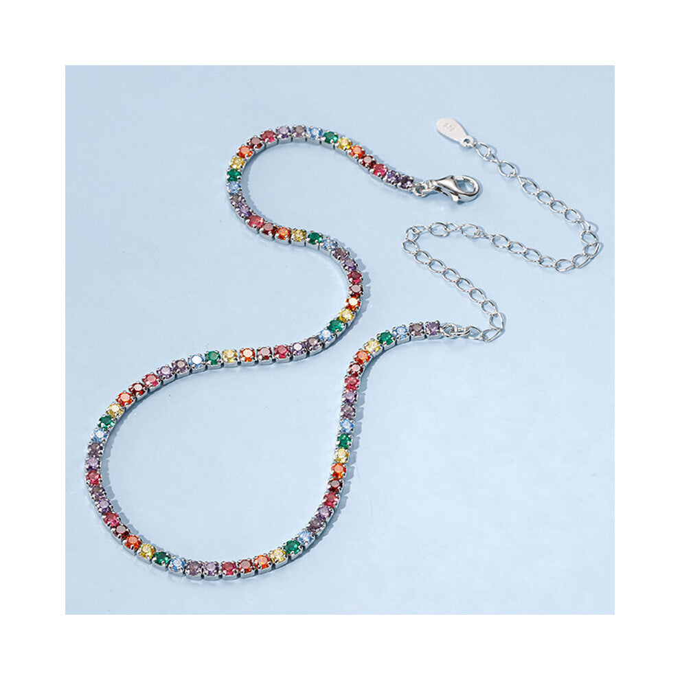 S925 Rainbow 2.5mm Created Moissanite Tennis Chokers Chains Necklace For Women Silver Clavicle Chains Fine Jewelry