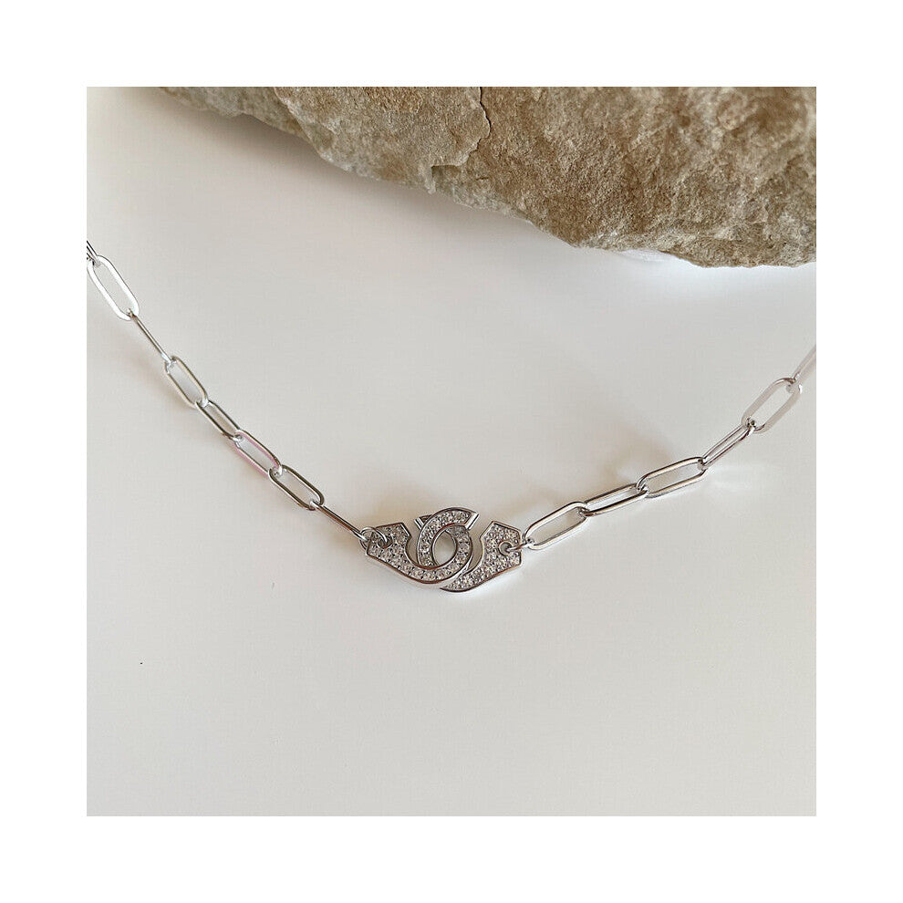 Real 925 Sterling Silver Handcuffs Pendant Necklace for Women Zircon Creative Punk Rock Necklace Korea Jewelry