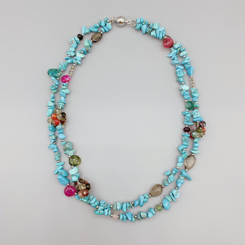 2 Strands Multicolor Agates Quartz Chip Turquoise Necklace For Women Birthday Gift Smokey Quartz Crystals Choker