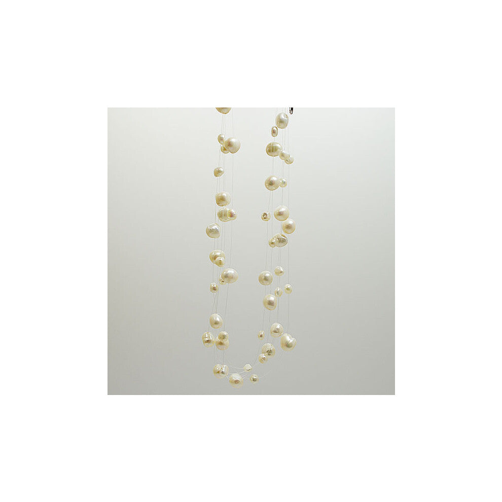 Star of heaven pearl necklace,white 5rows baroque freshwater pearl necklace on fish line chokers real pearl jewelry