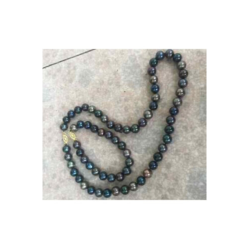 SET OF 8-9MM TAHITIAN B;ACK RED MULTICOLOR PEARL NECKLACE& BRACELET