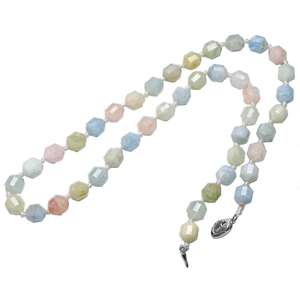 925 Silver Chokers Knotted Natural Geometric Morganite Stone Beads Necklace For Women Mix Colorful Party Jewelry 8MM