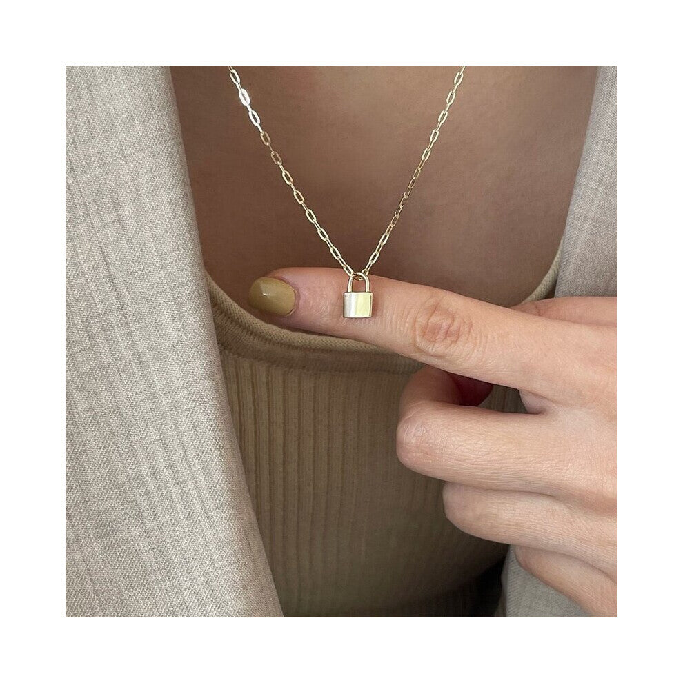 925 Sterling Silver Glossy Solid Lock Pendant Necklace for Women Removable Necklace Girls Jewelry