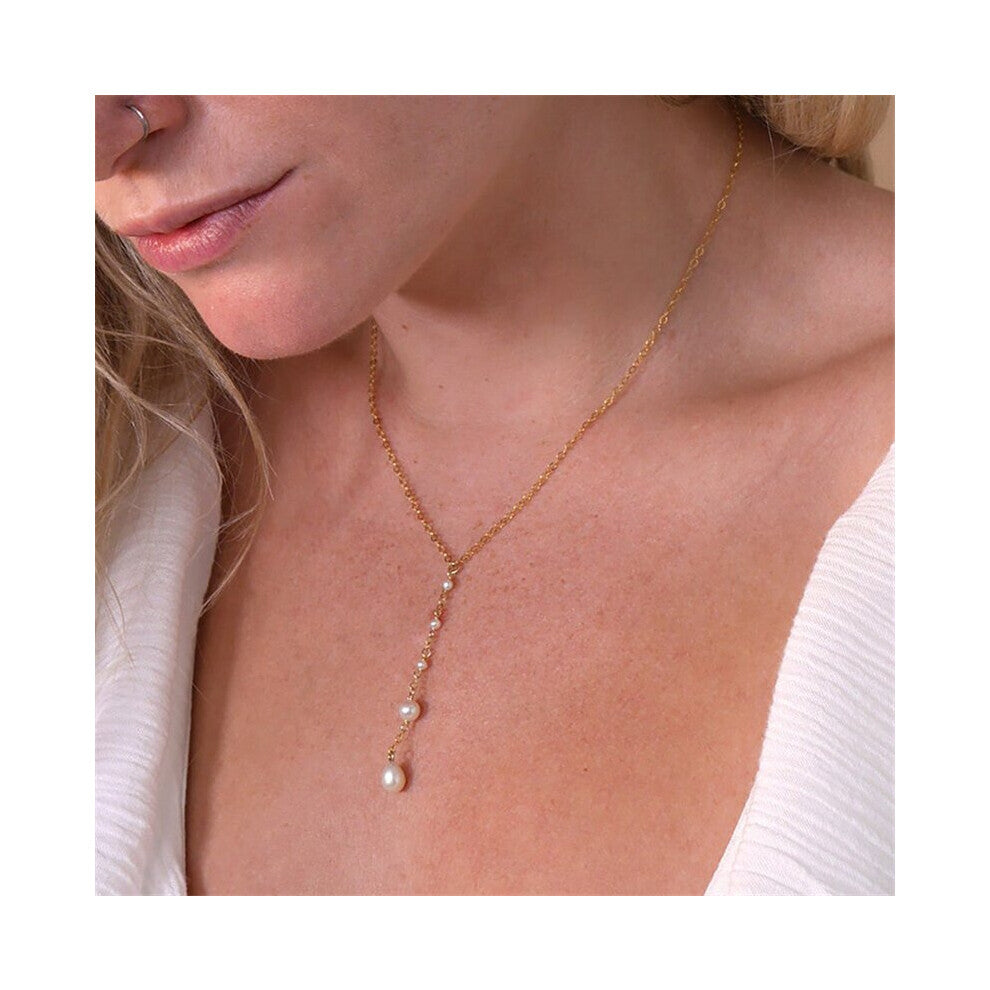 14K Filled Natural Pearl Pendant Y Necklace HandmadeChoker Boho Collier Femme Kolye Collares Women Jewelry Boho Necklace