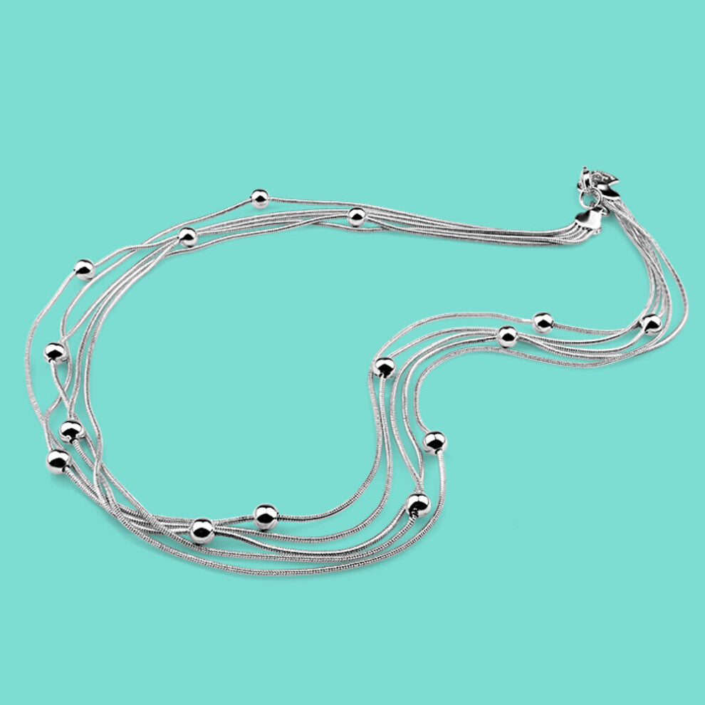 Classic 925 Sterling Silver Necklace Women's Multilayer Snake Chain Clavicle Solid Silver Chokers Necklace Charm Jewelry