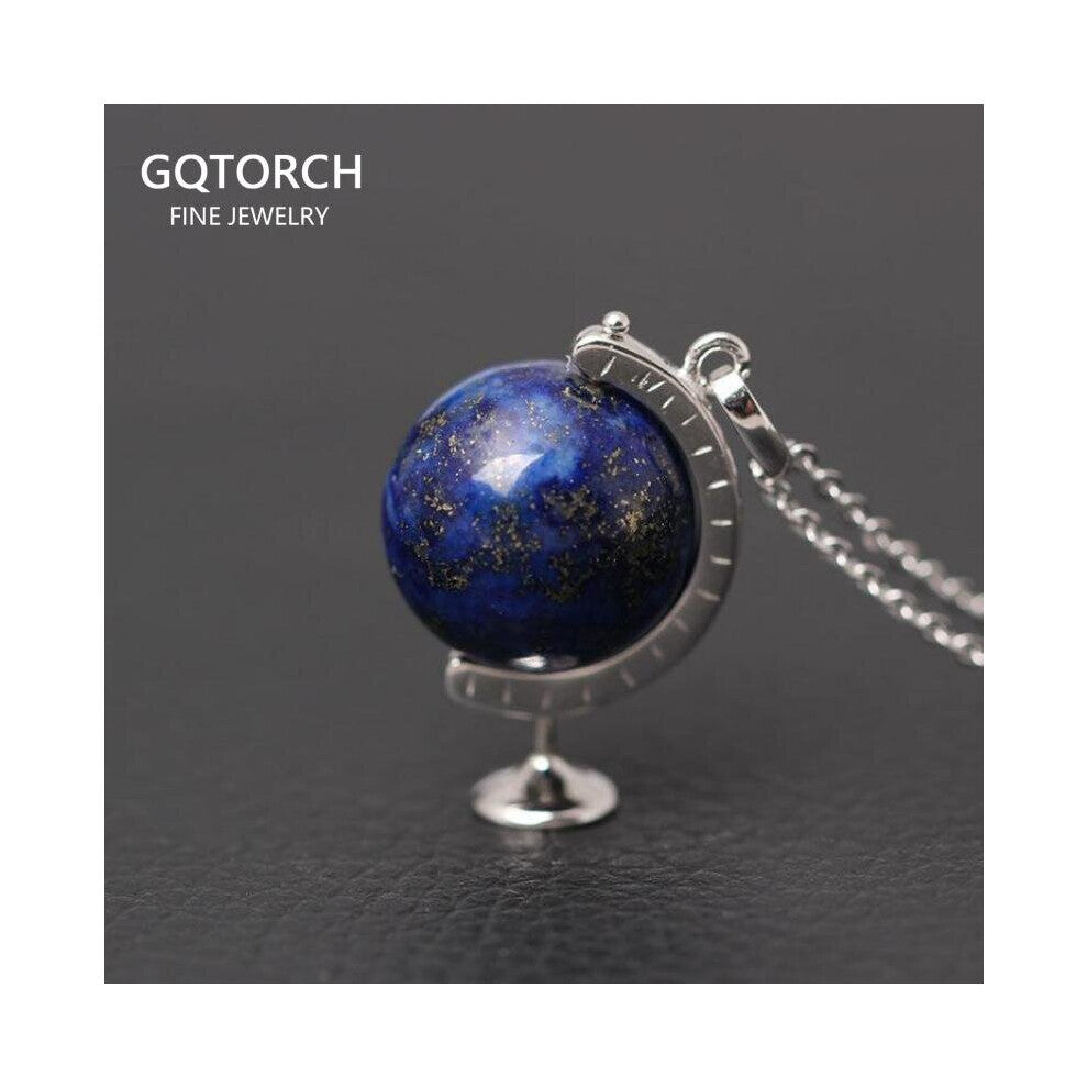 925 Sterling Silver Globe Pendant Necklace Chokers Necklaces For Women Natural Lapis Lazuli Stone Fine Jewelry