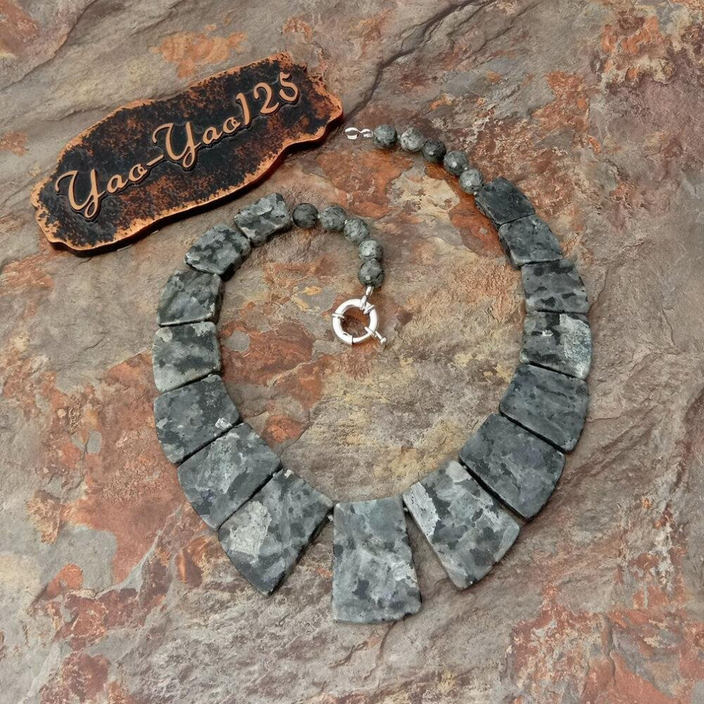 YYGEM 19'' Top-Drilled Larvikite Labradorite Graduated?chokers Necklace Vintage for women