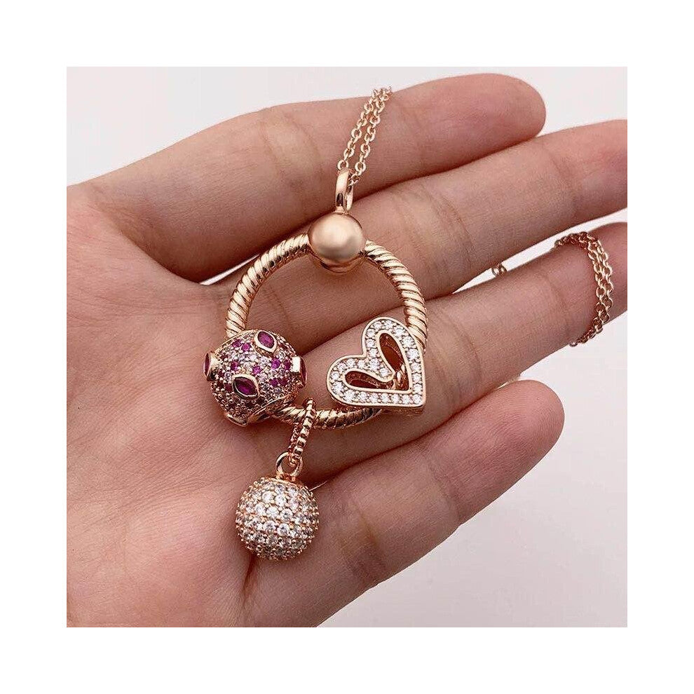 100% 925 Sterling Silver Charm Hand-painted Rose Heart Red Lip Ball PendantPan necklace For Girlfriend