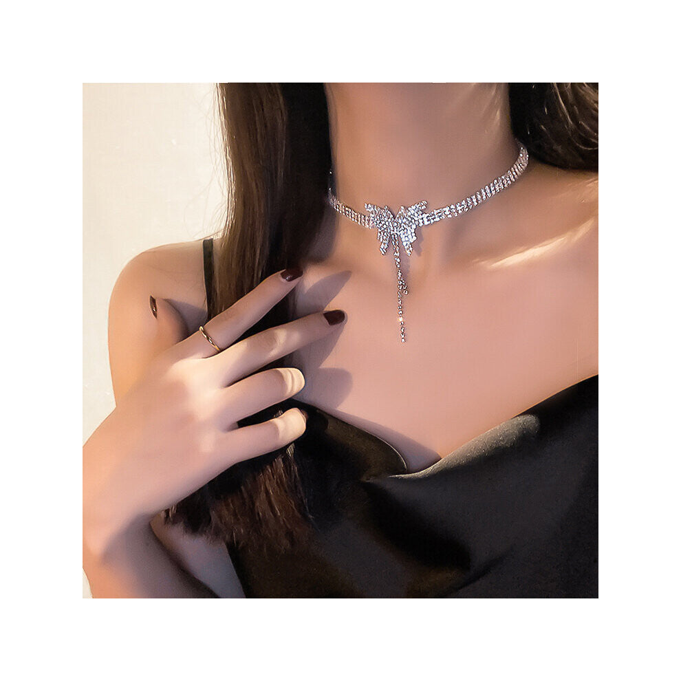 Real Zircon Necklace for Women 925 Silver Butterfly Cute-Romantic Wedding Party Chokers Necklaces Jewelry