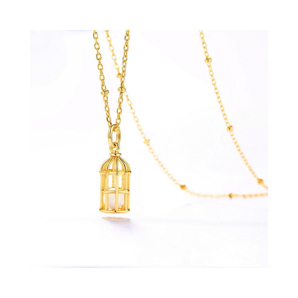 9K Necklace Agate Gemstone Bird Cage S925 Sterling Silver Pendant Fine Jewelry for Women Jewelri