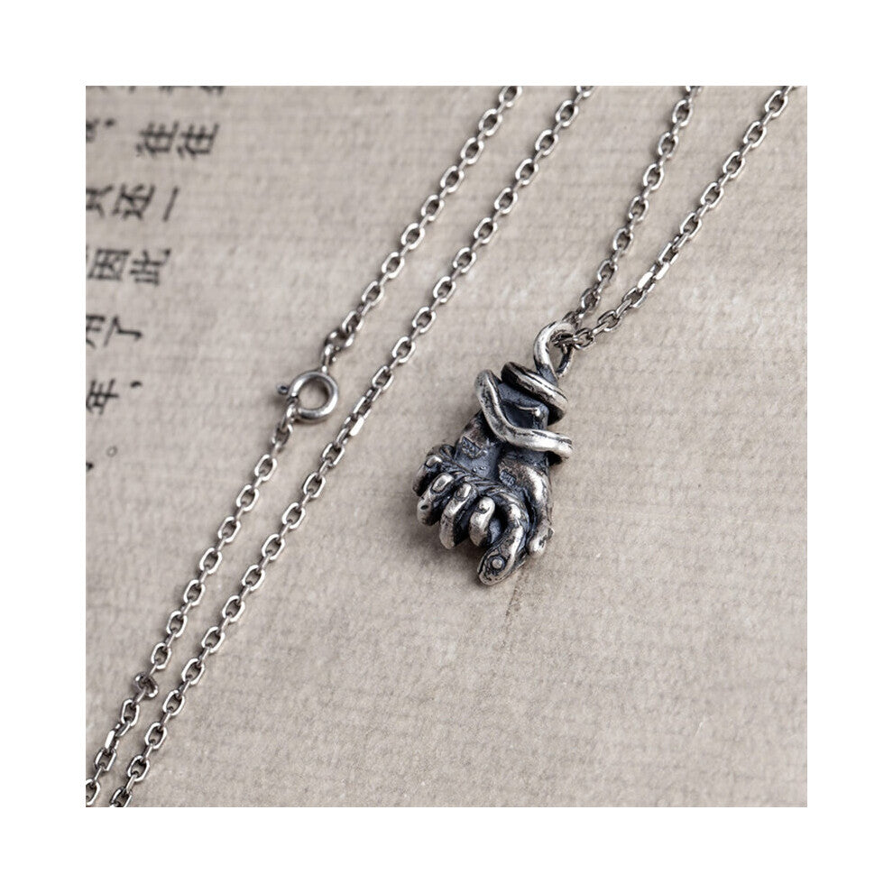 Unique Vintage Silver Snake Hand Pendant Necklace 925 Sterling Silver Pendant Mens Punk Gothic Biker Jewelry