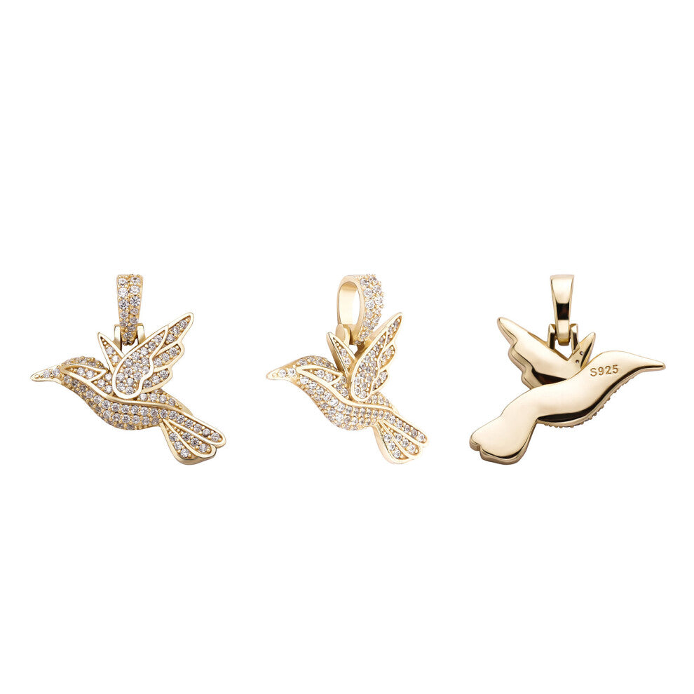 (Gold White-16inch 40cm) 925 Silver The Bird Pendant High Personality Iced Out AAA+ CZ Pendant&Necklace Jewelry For Gift