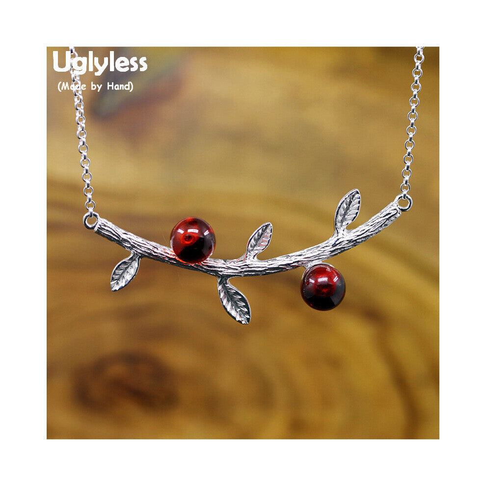 Lovely Branch Necklaces for Women Garnet Red Fruits Chokers Real 925 Sterling Silver Thin Chains Jewelry C109