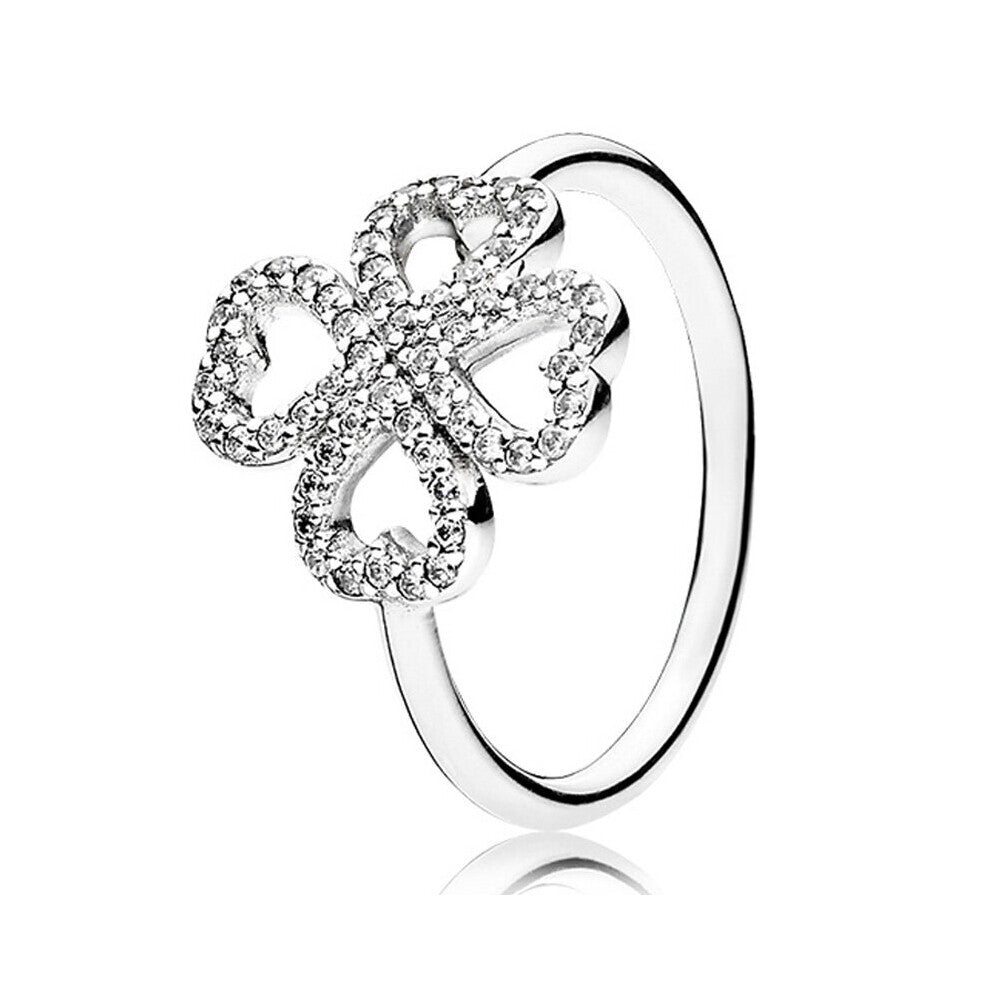 925 Sterling Silver Ring Love Knot Feature Floral Fancy Beauty Pearl Eternity Entwined Ring For Women Gift