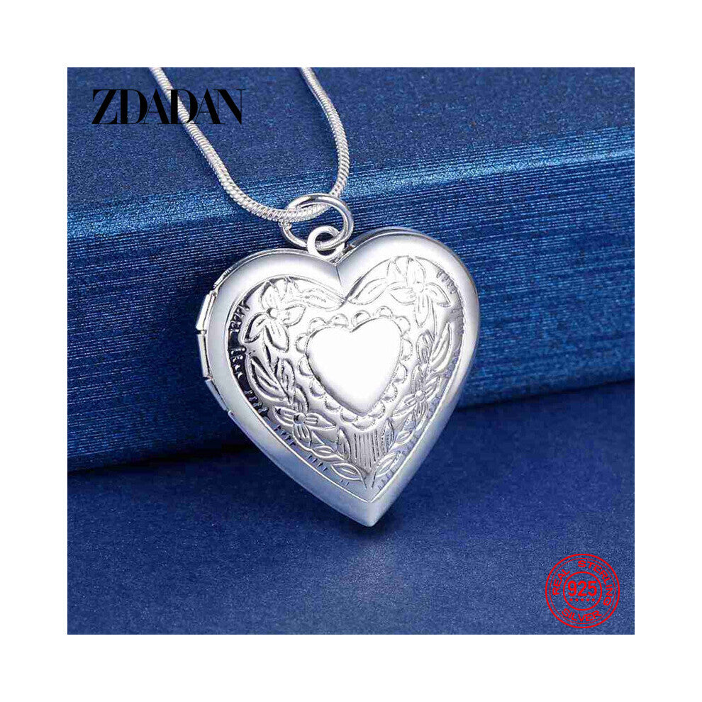 925 Sterling Silver Love Heart Photo Frame Pendant Necklace For Women Wedding Jewelry Gift