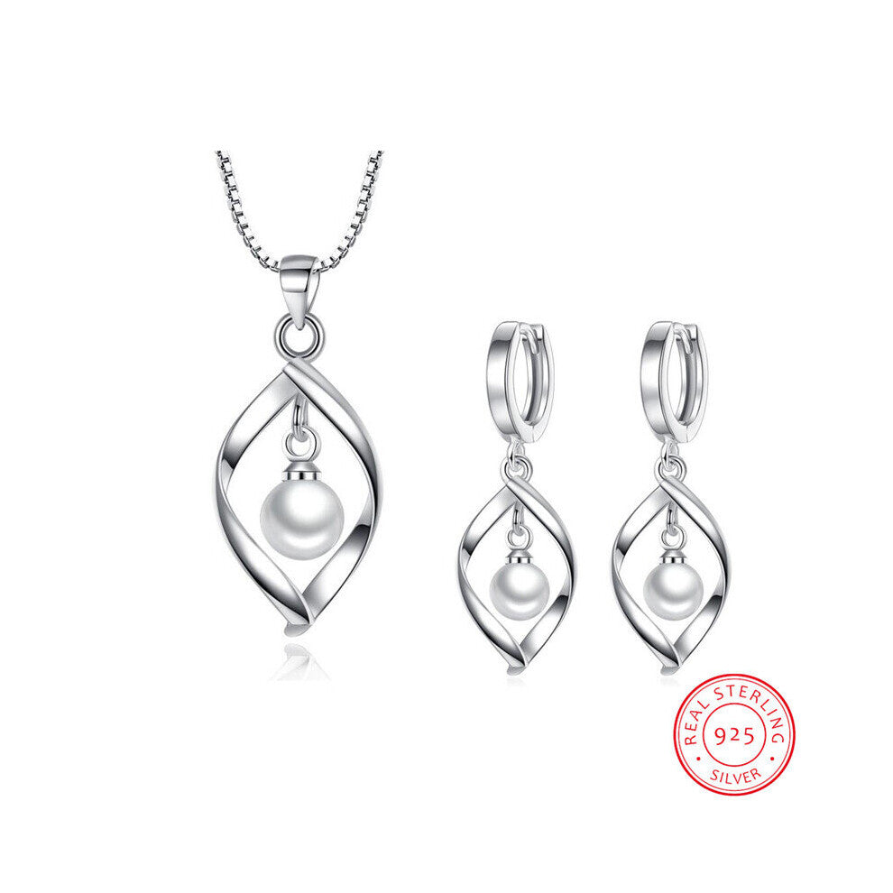 925 Sterling Silver Jewelry Sets Pearl Twist Water Drop Necklace+Earrings joyas de plata For Women Gift
