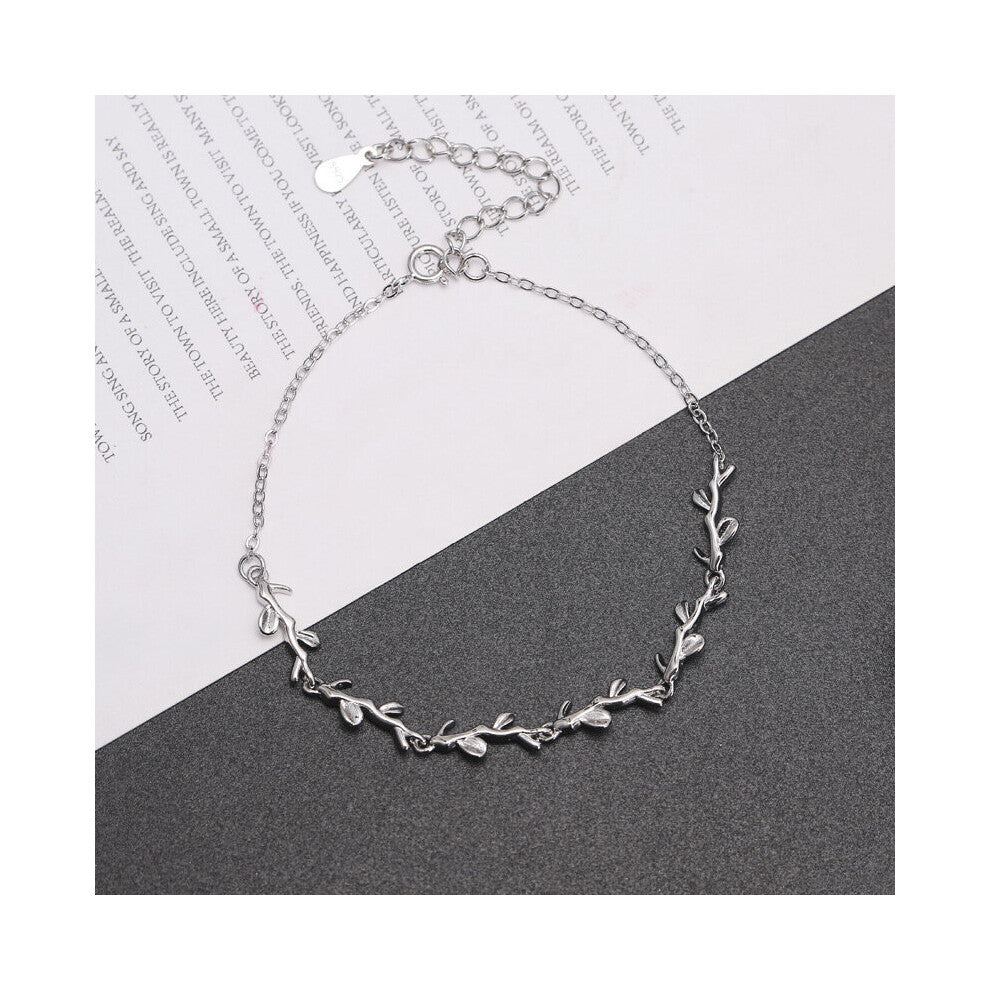 Vintage 925 Sterling Silver Leaf Charm Bracelet&Bangle For Women Girl Wedding Christmas Gift Jewellery