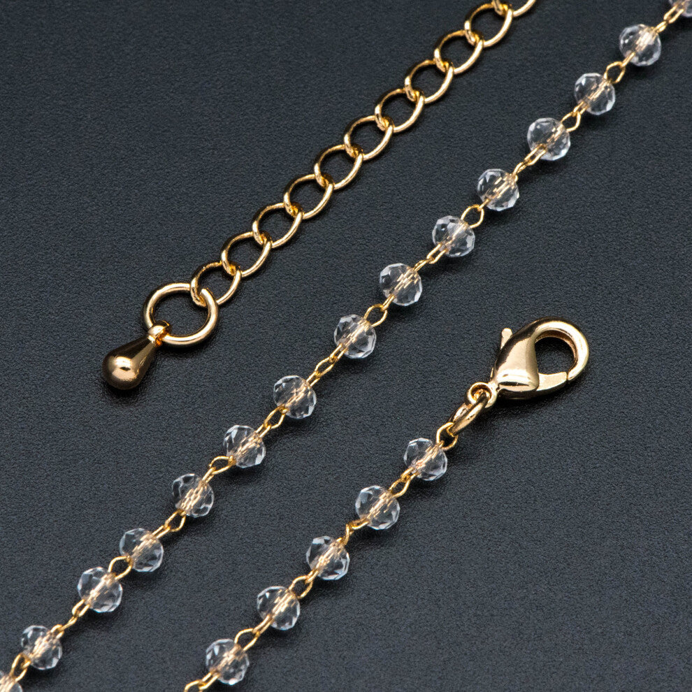 Crystal Bead Chains, Finished Bracelet- Necklace with Extender Chain, Glass Beaded Chain, Ready to Wear (#LK-180-5)