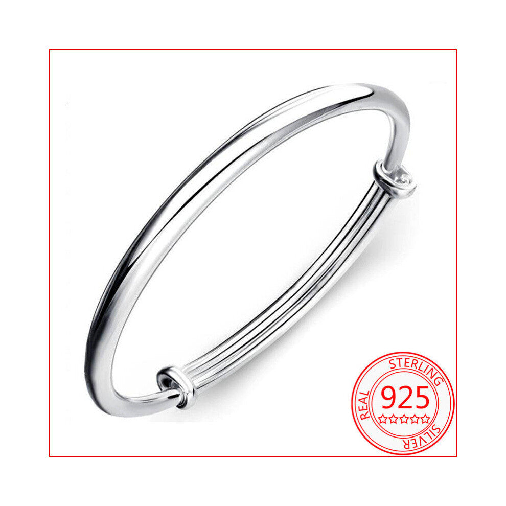 925 Sterling Silver Woman Cuff Bracelet Open Thick Glossy Adjustable Lucky Charm Vintage Bangle Friendship Jewelry