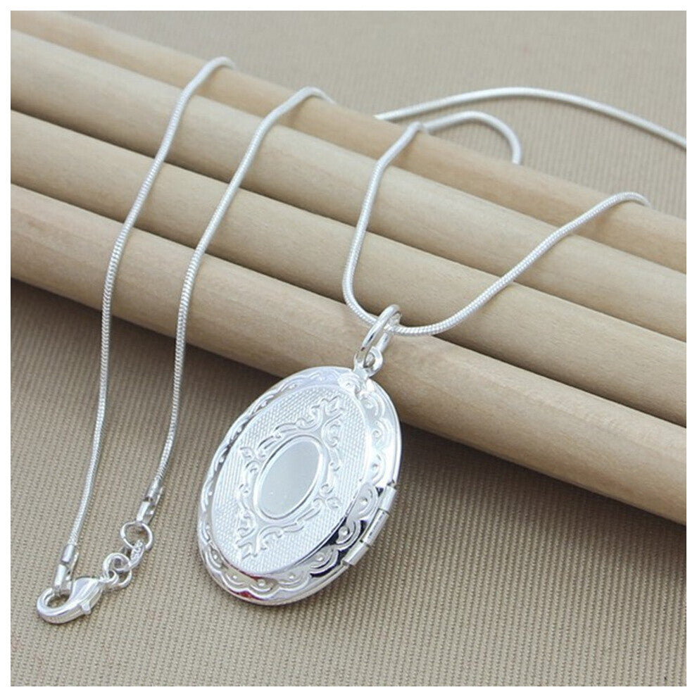 925 Sterling Silver Oval Round Photo Frame Pendant Necklace Snake Chain For Women Man Wedding Jewelry