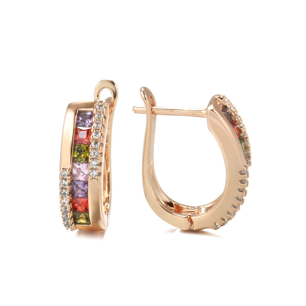 Full Square Colorful Zircon Glossy 585 Rose English Lock Earrings Party Jewelry Vintage Earrings For Women