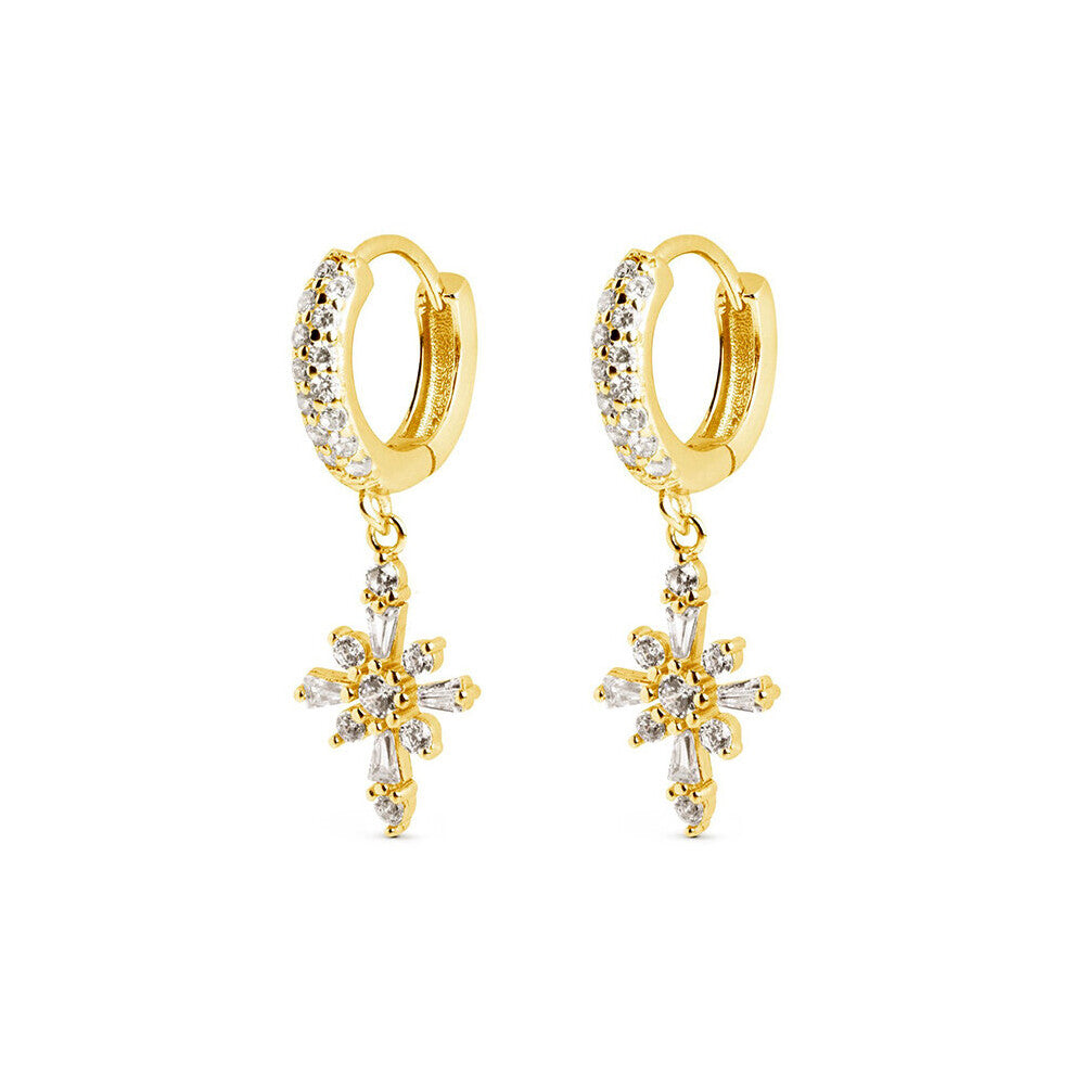 Zircon Cross Earrings For Women 925 Silver Needle Star Pendant Hoop Earrings Piercing Earrings Hoops Pendientes Jewelry Gift