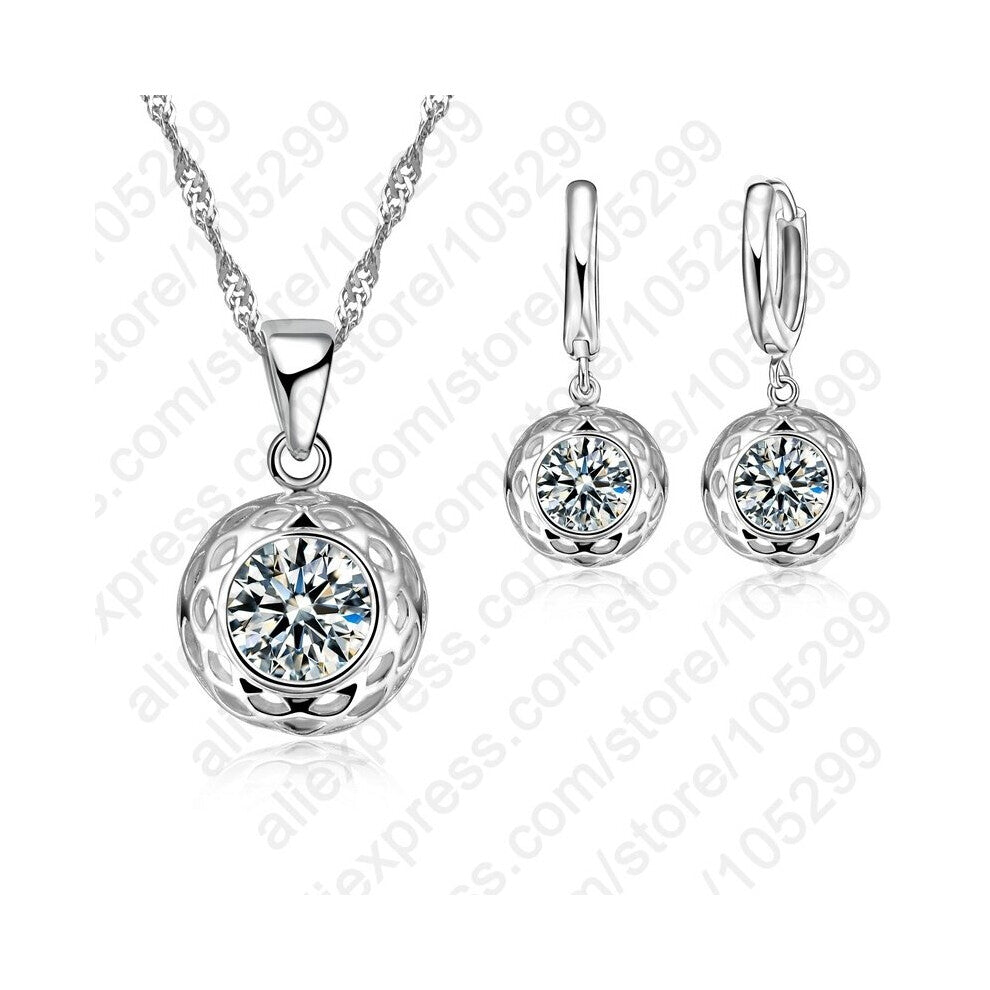 925 Sterling Silver Cubic Zircon Necklace&Earring Pendant Jewelry Sets Women Wedding