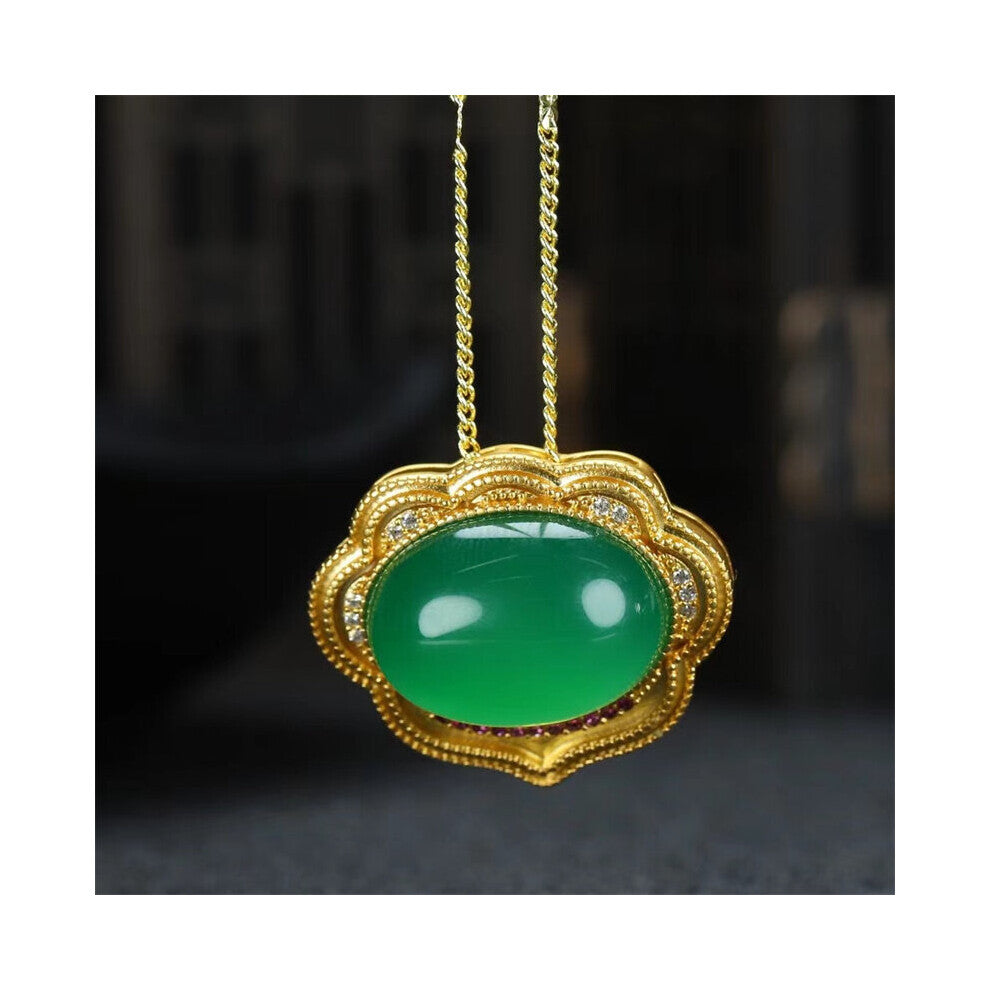 Hot Selling Natural Hand-carved Jade Copper Plated24k Green Chalcedony Wishful Necklacependant FashionJewelry MenWomen LuckGifts