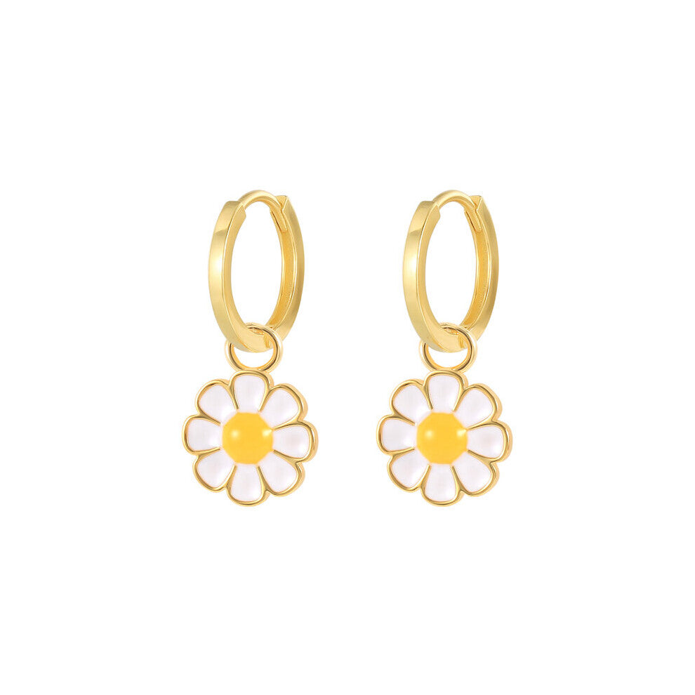 Pendientes Plata 925 Pink Daisy Enamel Hoops Earrings Piercing Aretes Woman Jewelry Bijoux Femme ??????