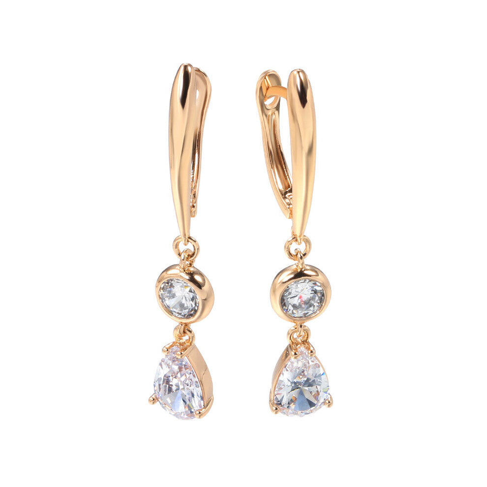 Geometric Natural Zircon Dangle Earrings for Women Glossy 585 European Piercing Jewelry Wedding Earrings