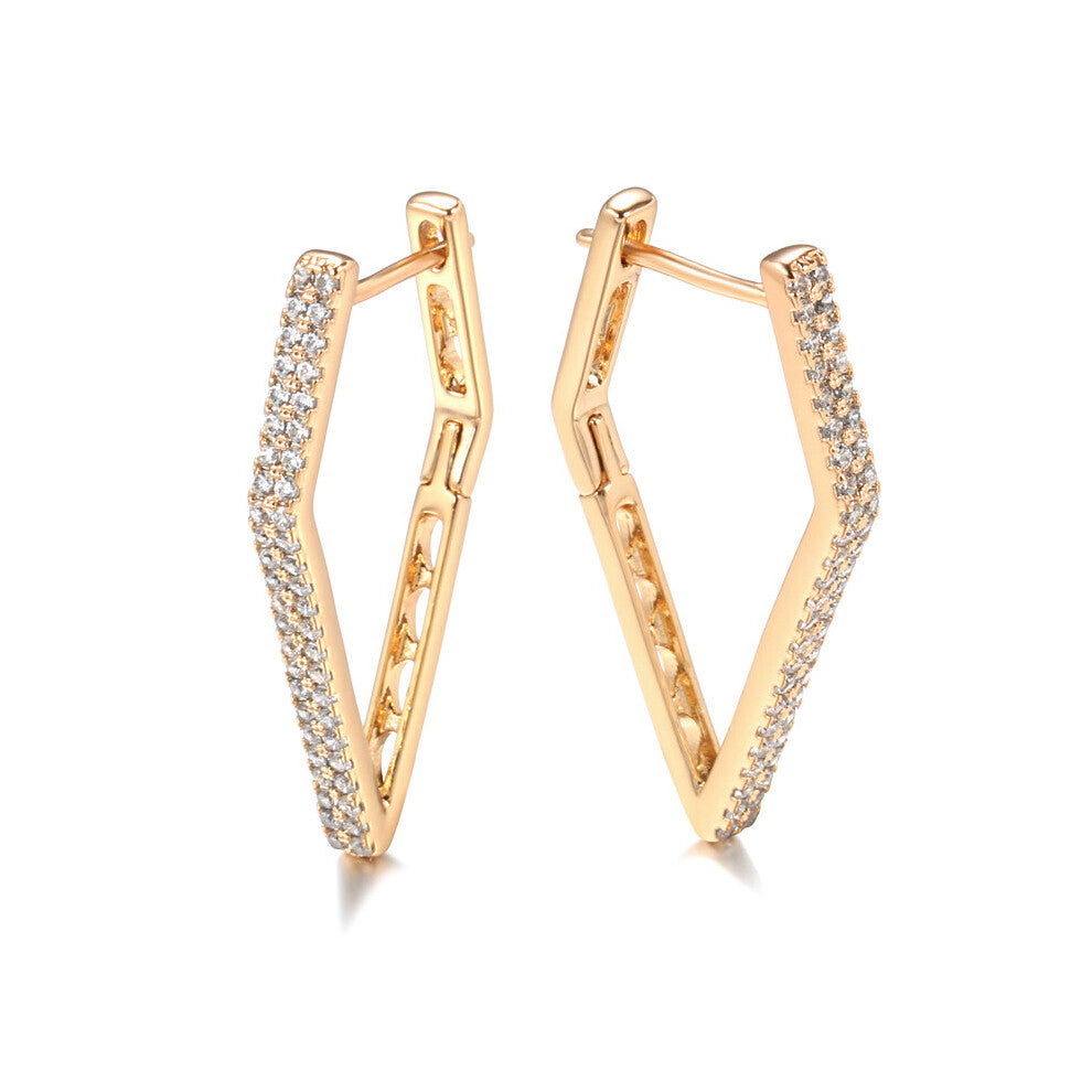 Minimalist Geometric Hoops Earrings 585 Bright Tiny Zircons Hollow Back Cilp Earrings European Jewelry