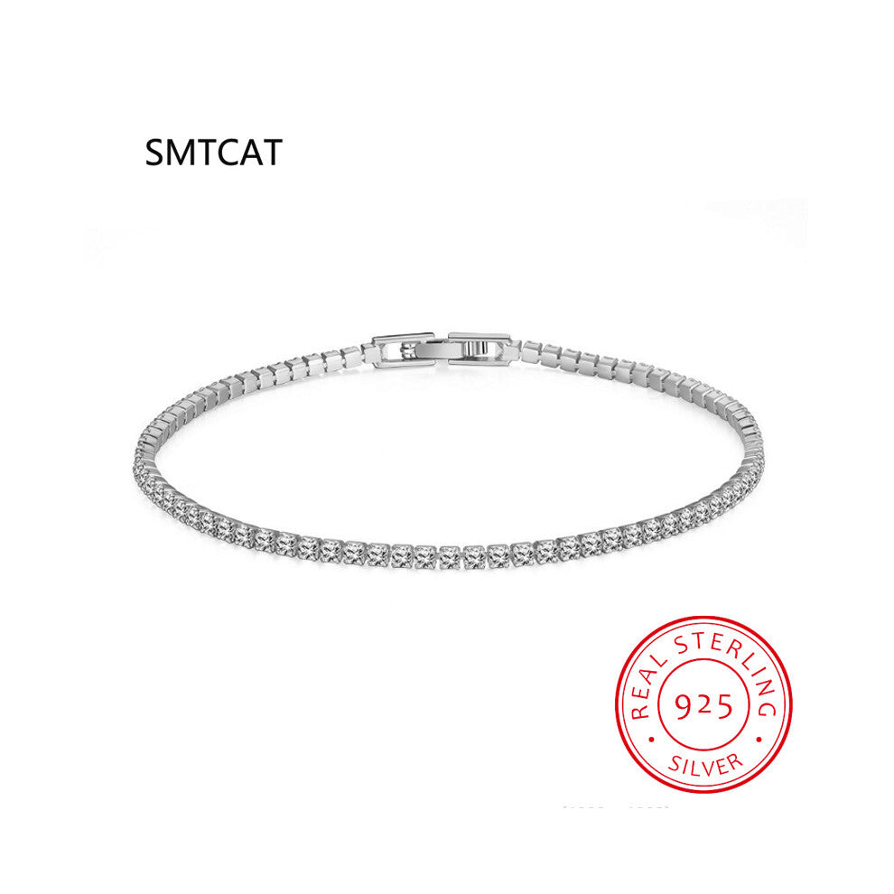 Three Rows Tennis Full Drills 2MM 925 Silver on hand Bracelet Bangle For Women Jewelry S5439