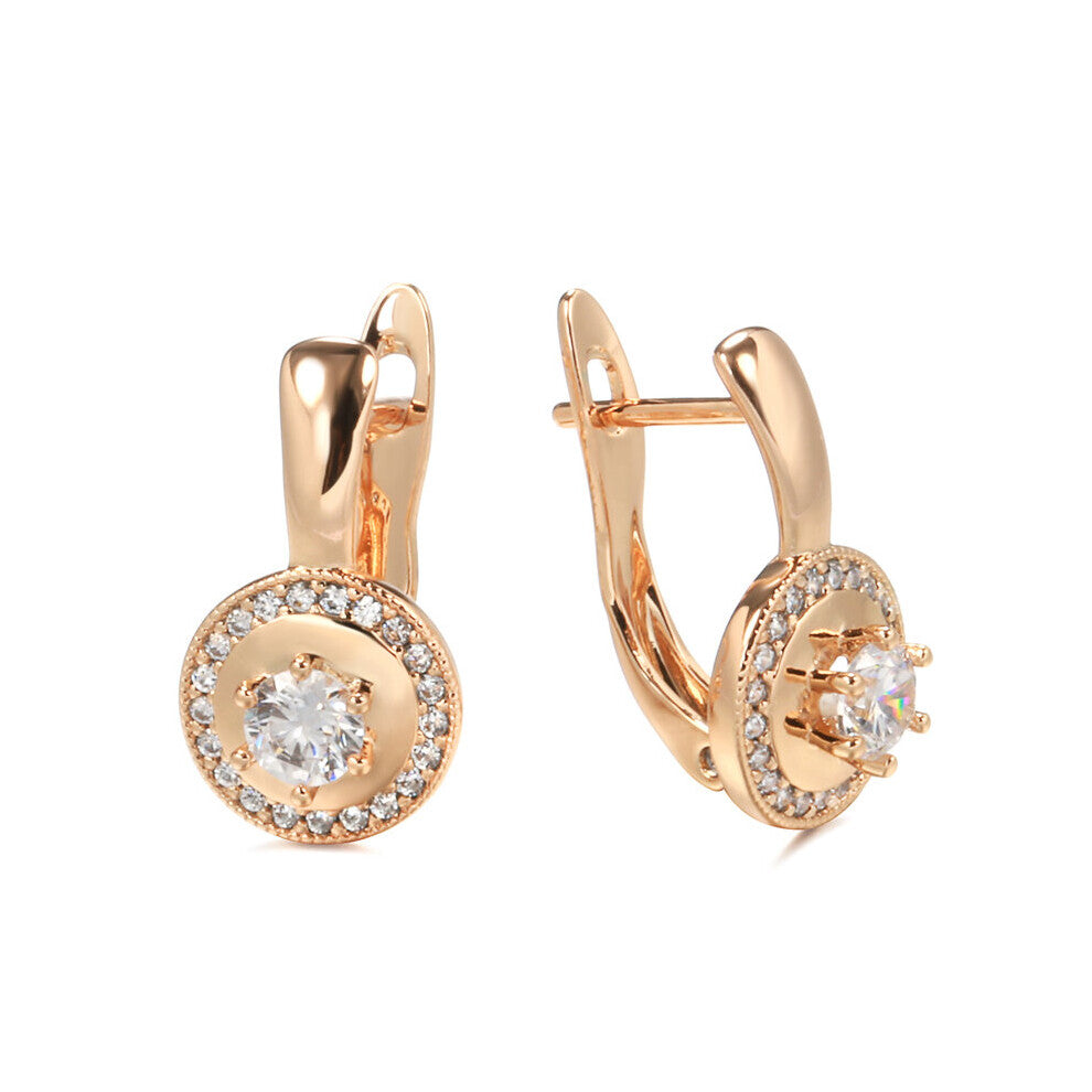 Round Clip Earrings 585 Rose Glossy Hollow Claw Inlay Tiny Zircon Zircon Earrings Party Girls Earrings Jewelry